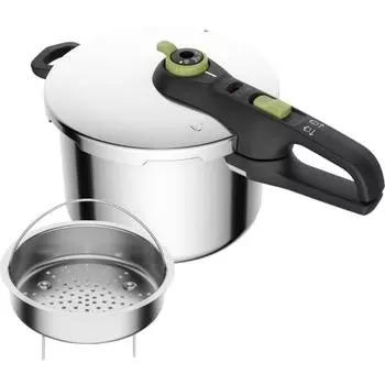 Tefal Pressure Cooker 6.2L IH Compatible, For 4 to 6 People, One Handed Pot, Secure, Trendy, 10 Year Warranty, P2580704, Silver