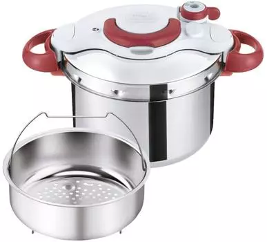 Tefal Pressure Cooker 6L Stainless Steel For 4 to 6 People IH Gas Fire Compatible Easy 10 Year Warranty Minit Easy Ruby P4620769 Open/Close Crypso