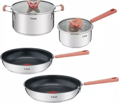 Tefal совместим с газом IH, не содержащим вредных веществ, таких как нержавеющая сталь IH, нержавеющая сталь G729S4, набор из 4 предметов, огонь, PFOA, серебряный