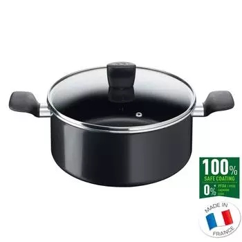 Tefal START EASY Титановая индукционная кастрюля для тушения с антипригарным покрытием (20 см, 2,7 л) Можно мыть в посудомоечной машине в духовке без PFOA, черный