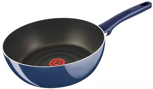Tefal Stir Fry Pot 26cm Extra Deep Frying Pan for Gas Fire Only Blue Premier Deep Titanium Premier 5 Layer Coating D55185 with Handle IH Grand Pan