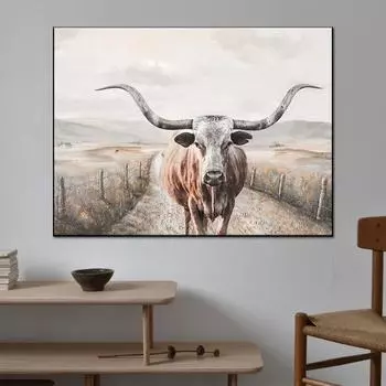 Техасский лонгхорн, художественный постер, холст, коровья ферма, животное, картина, украшение для гостиной, изображение на стене 21cm30cm NoFrame