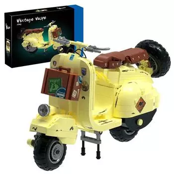 Технические винтажные строительные блоки мотоцикла Vespa, ретро-мотоцикл, собранные кирпичи, модель игрушки для ребенка в подарок