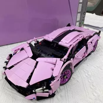 Технический гоночный автомобиль, розовый Lamborghini, скоростной спортивный автомобиль, строительные блоки, сборная модель автомобиля, кирпичи, игрушки для взрослых и детей no original box