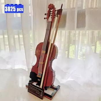 Технический Креативный Скрипка Строительные Блоки Модель MOC Идея Музыкальный Инструмент Кирпичи Сборка Игрушки Подарочный Набор На День Рождения шоколадный