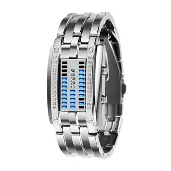 Технологические бинарные часы, мужские и женские часы из нержавеющей стали с датой, цифровой светодиодный браслет, спортивные часы