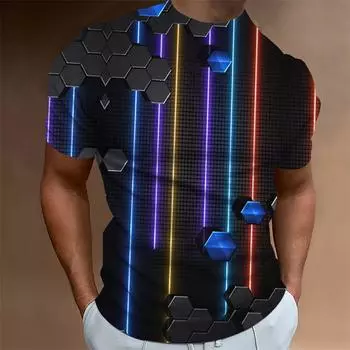 Технологичная футболка с геометрическим принтом по всей поверхности для мужчин, уличный стиль Харадзюку, свободная, с коротким рукавом, летняя футболка S