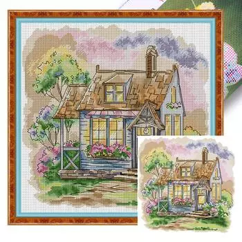 Teilweise besticktes ko-Baumwollgarn 14 CT Bedrucktes Haus-Kreuzstich-Set FA534