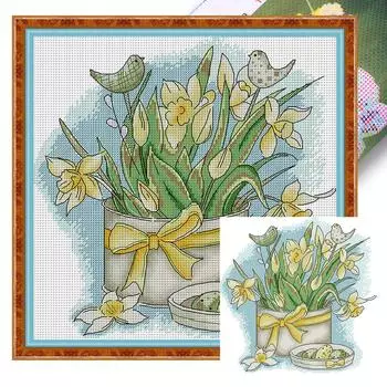 Teilweise besticktes ko-Baumwollgarn 14-Krat-gedrucktes Blumen-Kreuzstichset S HA194