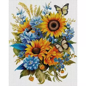 Teilweise besticktes ko-Baumwollgarn 14-Krat-gedrucktes Blumen-Kreuzstichset S J778