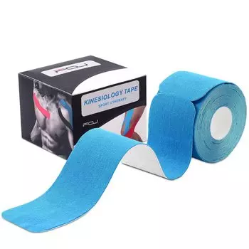 Тейп-лента 1 рулон Кинезиологическая лента Кинезио-лента Поддерживает мышцы и суставы Воздухопроницаемый Высокая эластичность Устойчив к поту 5 см x 5 м Предварительно нарезанный (синий)