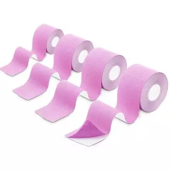 Тейп-лента 4 рулона 5 см x 5 м Кинезиологическая лента Поддерживает мышцы и суставы Воздухопроницаемый Высокая эластичность Устойчив к поту Бледный ((4 рулона) розовый)