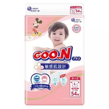 [Тейп размера L] Goon Plus Дизайн для чувствительной кожи (9~14 кг) 54 шт. Disney Design