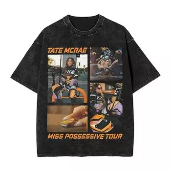 Тейт МакРей Miss Possessive Tour Выстиранные футболки Уличная одежда Хип-хоп футболка Футболки Топы Мужские Женские Хлопок Харадзюку S