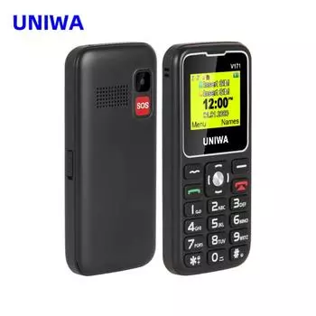 Телефон UNIWA 2G GSM для пожилых людей: Большие кнопки, длительное время работы от аккумулятора и функция экстренного вызова SOS чёрный
