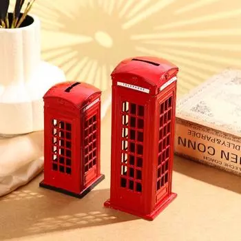 Телефонная будка ручной работы Копилка Красная ретро-копилка Телефонная будка Резервуар для хранения Аксессуары для дома 13cm