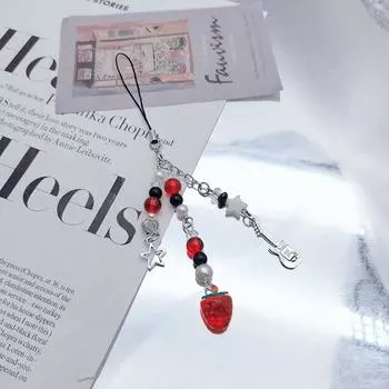 Телефонная цепочка Y2K Girl телефонные подвески ремешок брелок Y2K стиль металлический черный кулон звезда девушка подарок Pink strawberry