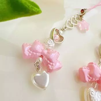 Телефонный брелок-подвеска в виде белого банта в виде сердца и звезды, брелок для ключей, сумка, цепочка для телефона, милый аксессуар для девочек, женские украшения