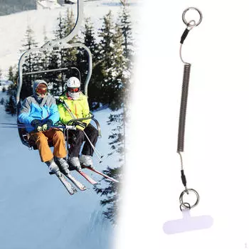 Телефонный шнурок-привязь, растягивающийся, универсальный, с карабином-зажимом для чёрный