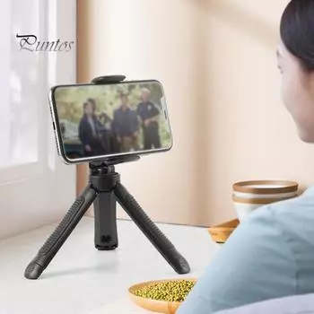 Телефонный столик, штатив, устойчивые тройные ножки, противоскользящий, выдвижной, экономит место, удерживает телефон, вращение на 360 градусов, держатель для мобильного телефона для селфи, для записи чёрный