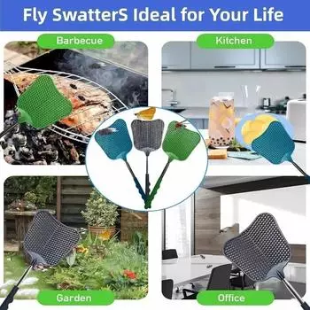Telescopic Fly Swatter with Stainless Steel Handle Durable Adjustable Baffle Trap Mosquito Killer Home Manual Pest Control Tool 1PCS