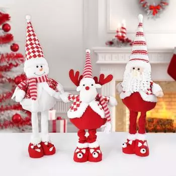 Telescopic Santa Claus Standing Dolls Christmas Long Legs Snowman Elk Doll Ornament Kids New Year Gift Toys 2024 Home Decoration