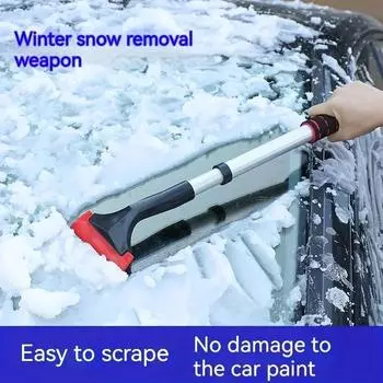 Telescopic snow shovel brush for car windows and roof, easy-to-use multifunctional de icing and snow scraping tool