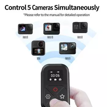 TELESIN GP-RMT-T10 Водонепроницаемый беспроводной пульт дистанционного управления Smart BT со светодиодным экраном 80 метров чёрный