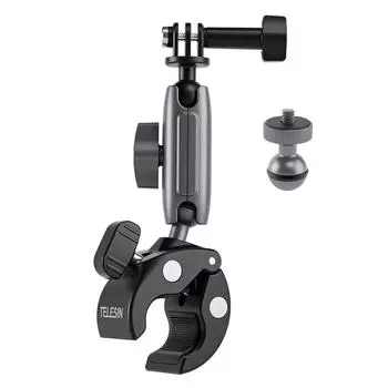 TELESIN GPHBM001 Велосипедный руль Super Clamp Mount из алюминиевого сплава, двойная вращающаяся на 360 градусов шаровая головка чёрный