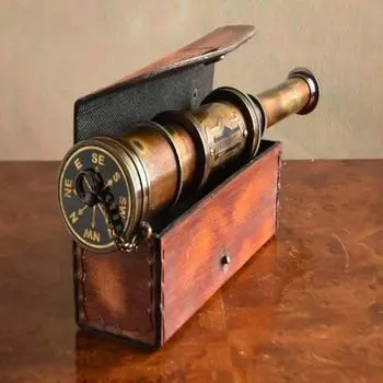 Телескоп 35 см с компасом на крышке, в кожаном футляре, ретро-аксессуары для декора дома и офиса