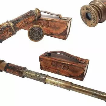 ТЕЛЕСКОП Dollond London 1920 с кожаным футляром, старинный латунный морской коллекционный