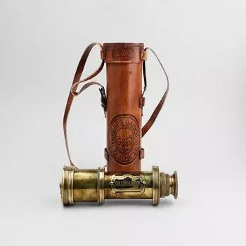 Телескоп из латуни, стеклянная оптика и высокое увеличение, камуфляжная отделка, длина 45,72 см, в кожаной сумке