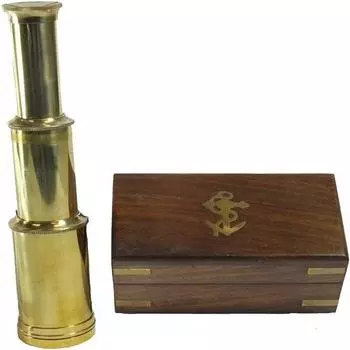 Телескоп пиратский латунный - ручной - подарочная коробка Nautical S золотой