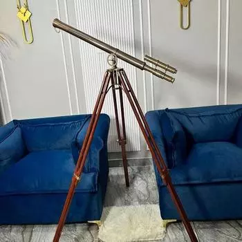 Телескоп ручной работы из латуни с двойным стволом и деревянной треногой, морской декор, уникальный подарок для него, морской аксессуар