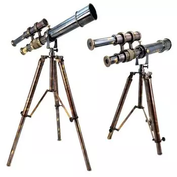 Телескоп с двумя стволами из латуни и штативом – старинный морской рабочий телескоп, 43 см как