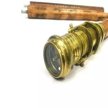 Телескоп с компасом и деревянной тростью с коричневой кожаной деревянной тростью шпион