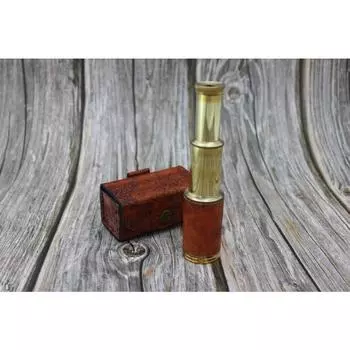 Телескоп, Старинный латунный телескоп, Маленький винтажный телескоп, Телескоп с футляром, Латунный телескоп в коробке, Темно-коричневый телескоп золотой