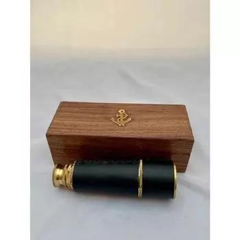 Телескоп в винтажном стиле Телескоп с эффектом кожи в деревянном футляре и латунной подзорной трубе чёрный