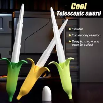 Телескопическая игрушка-банан, выдвижной банан, длинный меч, снятие стресса, растягивающийся воин жёлтый