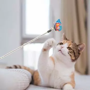 Телескопическая игрушка-палочка для кошек с колокольчиком. Выдвижная интерактивная палочка для котенка. Палка-бабочка для кошек. Забавный заклинатель кошек для домашних кошек.