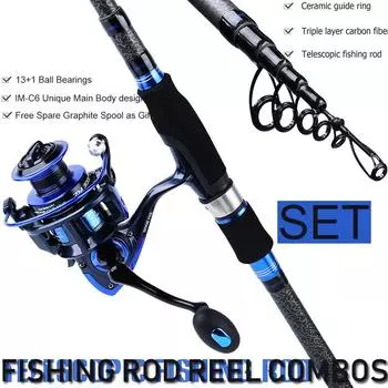 Телескопическая карбоновая спиннинговая удочка с 13 + 1 BB спиннинговыми катушками, портативные дорожные комплекты катушек для удочек 2.1M Rod&ZM3000 Reel
