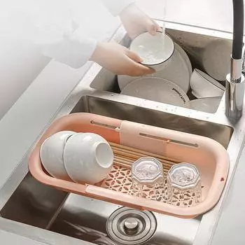 Телескопическая корзина для слива посуды, ящик для хранения овощей, фруктов, сито, подставка для бытовой кухни, ванной комнаты, держатель для крана, органайзер синий