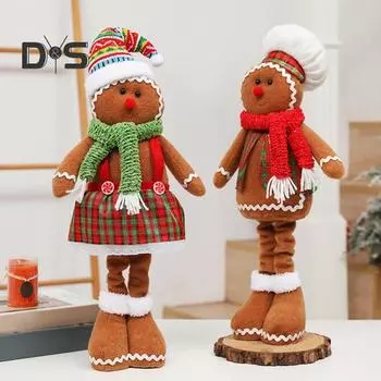 Телескопическая кукла пряничный человечек, стоящая плюшевая кукла пряничный человечек с выдвижными ногами, плюшевый пряничный человечек для мальчиков и девочек, праздничный декор для дома
