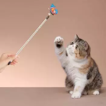 Телескопическая палка для кошек с колокольчиком, выдвижная интерактивная палочка для котят, палочка-бабочка для кошек