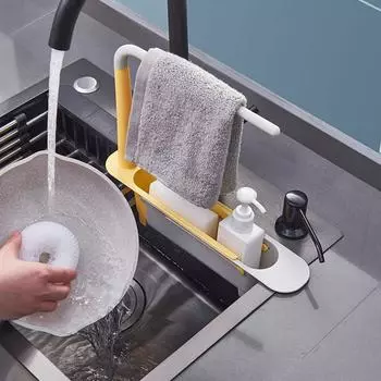 Телескопическая полка для хранения раковины Органайзер для кухонной раковины Сливная полка для раковины Корзина для хранения кухонных гаджетов зелёный