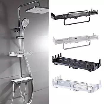 Телескопическая полка для ванной комнаты, душевая стойка с крючком, прочная, несущая, простая в установке, выдвижная полка для хранения вещей A белый