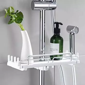Телескопическая полка для ванной комнаты, душевая стойка с крючком, прочная, несущая, простая установка, выдвижная полка для хранения для душа A чёрный