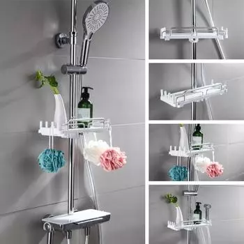 Телескопическая полка для ванной комнаты, душевая стойка с крючком, прочная, выдерживает нагрузку, простая установка, выдвижная полка для хранения, вешалка для душевой штанги A чёрный