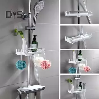 Телескопическая полка для ванной комнаты, душевая стойка с крючком, прочная, выдерживает нагрузку, простая установка, выдвижная полка для хранения, вешалка для душевой штанги A чёрный