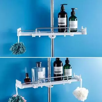 Телескопическая полка для ванной Yousheng, душевая стойка с крючком, прочная, несущая, простая установка, выдвижная полка для хранения, вешалка для душевой штанги A белый